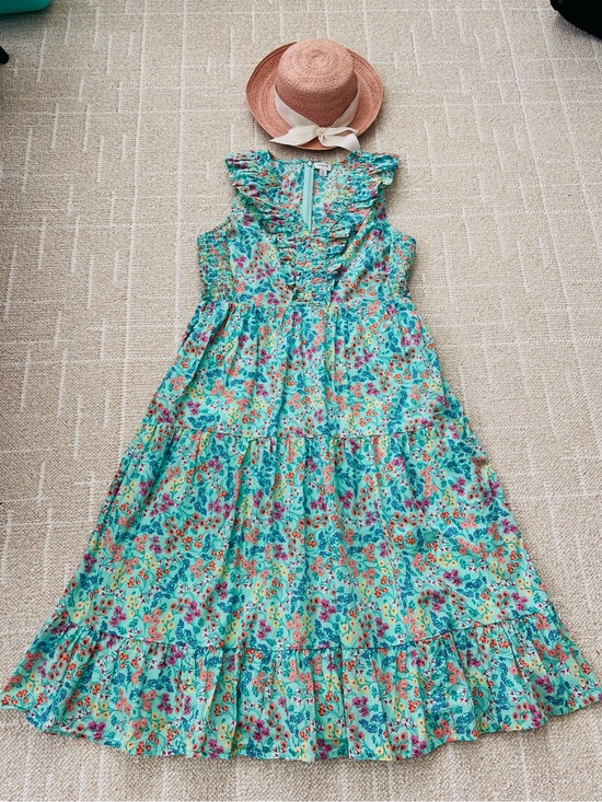 J. Crew Dresses & Skirts - J. Crew Turquoise Floral Ruffle Tiered Sundress Size 12 with Pockets!